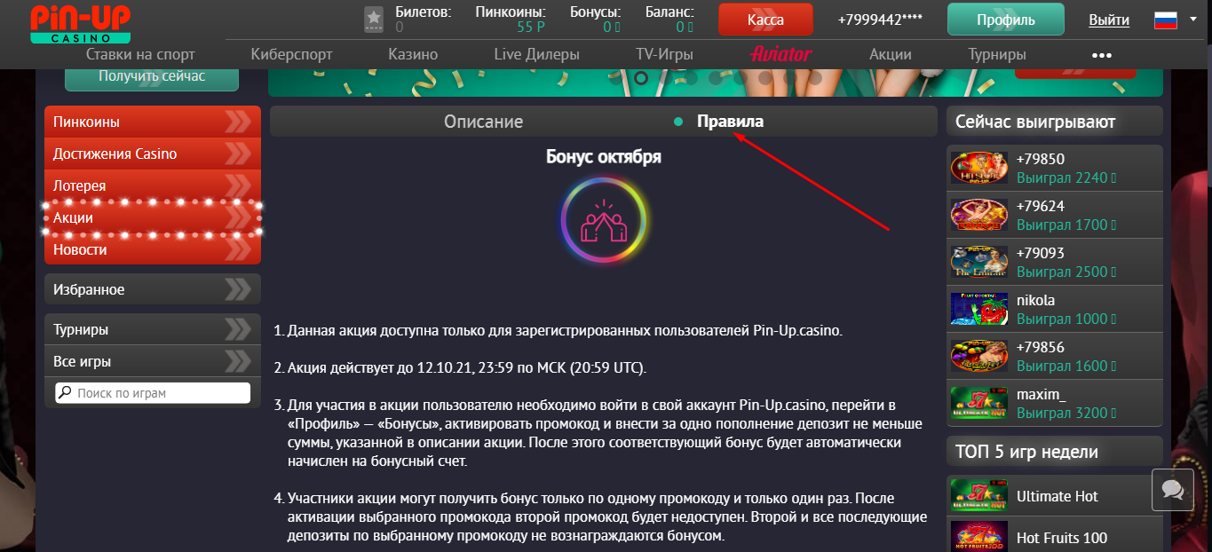 бонусная политика пин ап